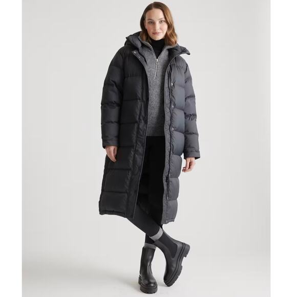 VGUC Quince Women's Responsible Down Long Puffer Jacket XL Hooded Black 3546 - Picture 1 of 15